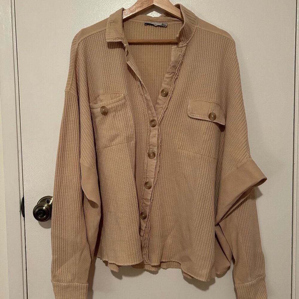 Boho Button Up (size large) in light beige